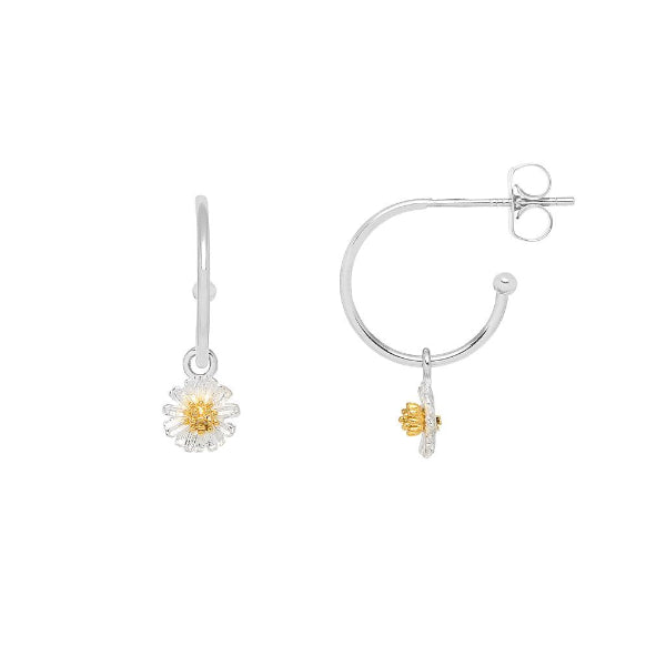 Estella Bartlett Mini Wildflower Hoop Drop Earrings Silver And Gold Plated