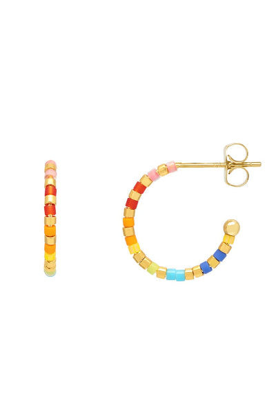 Estella Bartlett Rainbow Beaded Hoop Earrings Yellow Gold