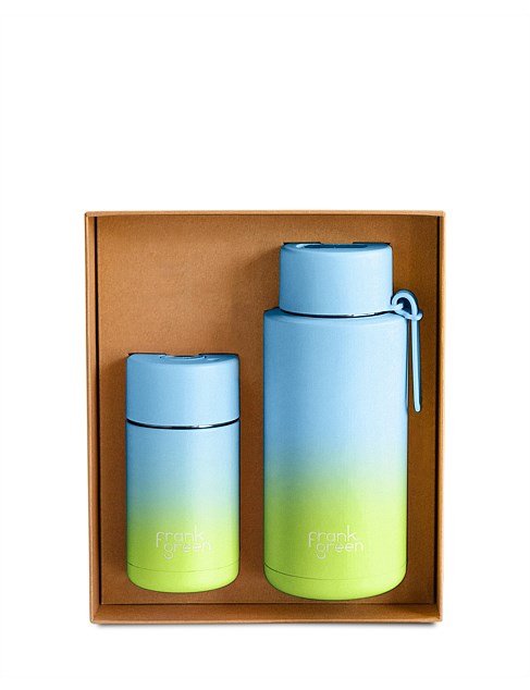 Frank Green The Essentials Gift Set Gradient Sky Blue / Pistachio Green 12oz Ceramic Reusable Cup + 34oz Reusable Bottle (Straw lid)