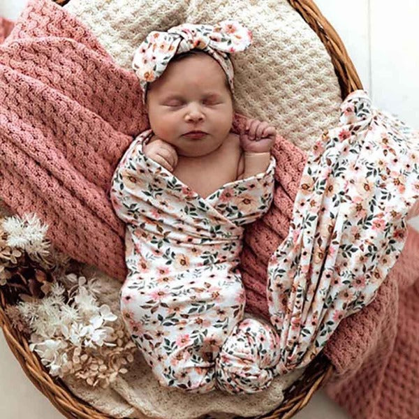 Snuggle Hunny Kids Baby Jersey Wrap &amp; Topknot Set Spring Floral
