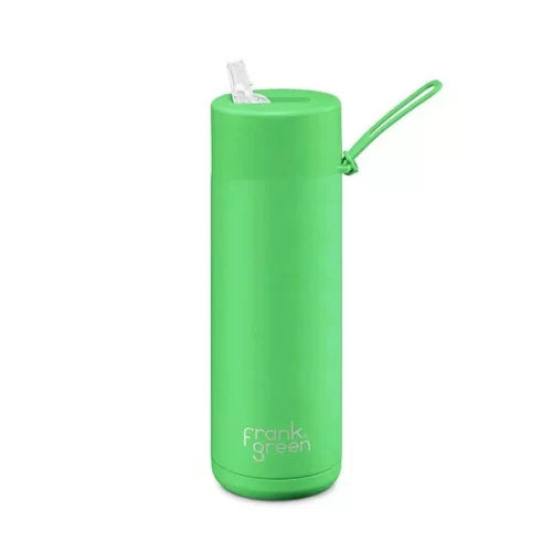 Frank Green 20oz Stainless Steel Ceramic Reusable Bottle Straw Lid Neon Green