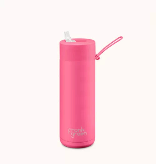 Frank Green 20oz Stainless Steel Ceramic Reusable Bottle Straw Lid Neon Pink