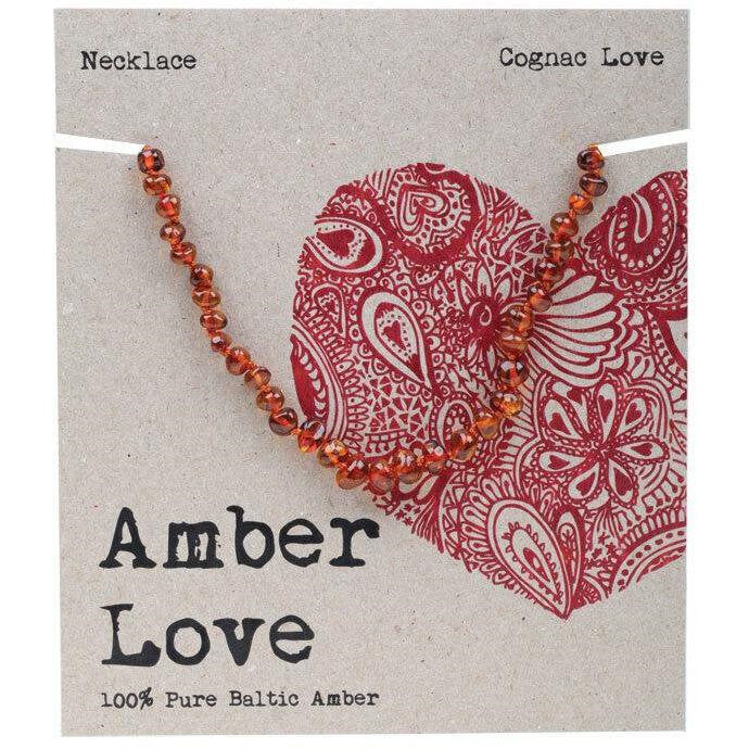 Amber Love Baltic Amber Teething Necklace - Cognac Love is a genuine Baltic amber necklace with warm, dark honey coloured amber beads.