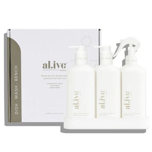 Al.ive Body Lemon Myrtle &amp; Honeydew Dishwashing Liquid, Hand Wash &amp; Bench Spray Trio