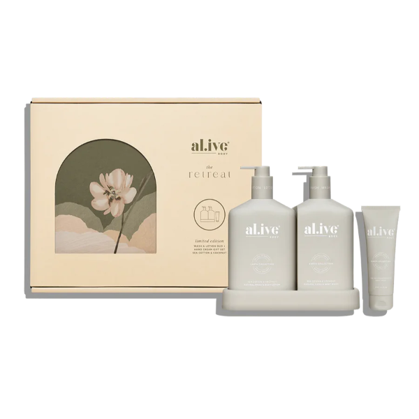 Al.ive Body The Retreat Sea Cotton &amp; Coconut Hand &amp; Body Wash/Lotion and Hand Cream Gift