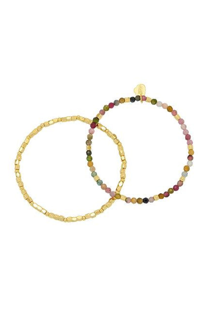 Estella Bartlett Coco Bead And Tourmaline Double Bracelet Gold Plated