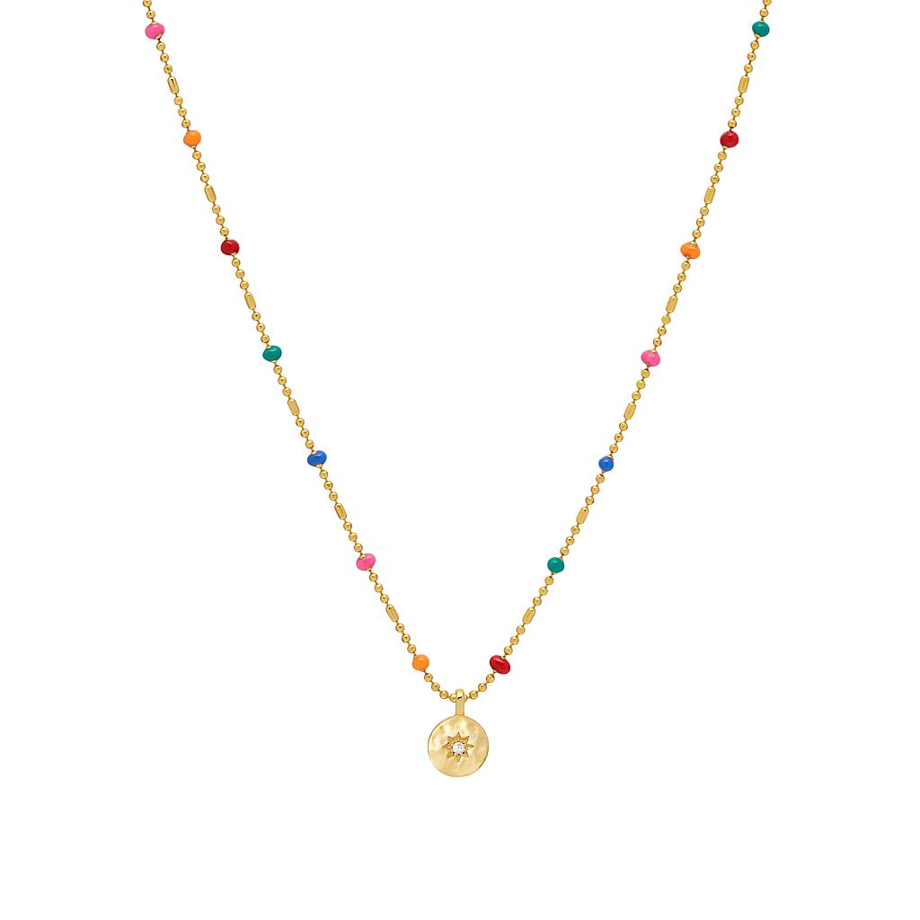Estella Bartlett Cz Pendant Rainbow Beaded Necklace Gold Plated