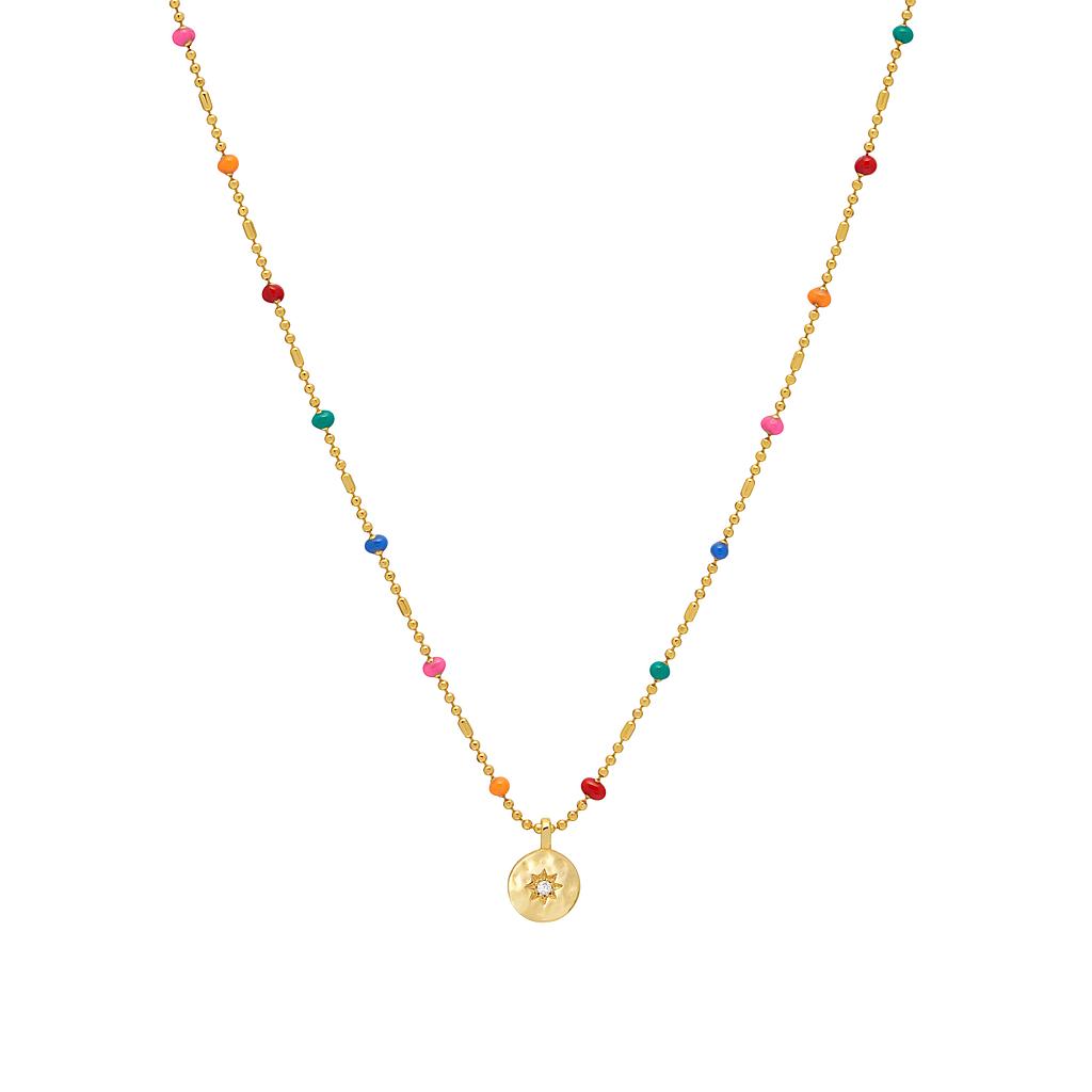 Estella Bartlett Cz Pendant Rainbow Beaded Necklace Gold Plated