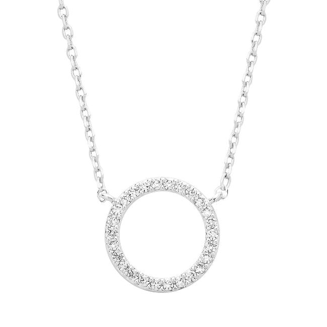 Estella Bartlett Large Pave Set Circle Cz Necklace Silver Plated