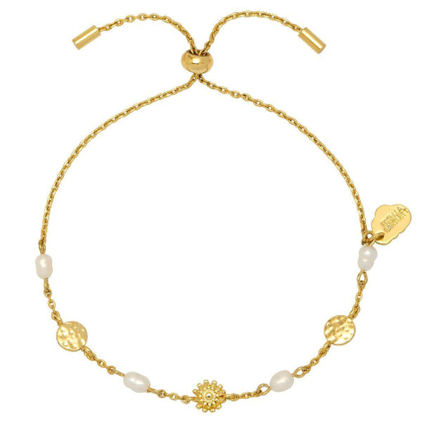 Estella Bartlett Flower Pearl Hammered Disc Bracelet