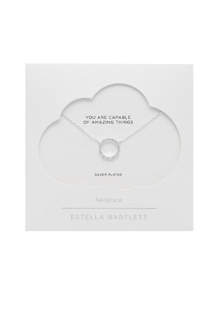Estella Bartlett Large Pave Set Circle Cz Necklace Silver Plated