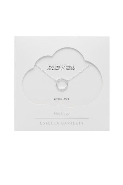 Estella Bartlett Large Pave Set Circle Cz Necklace Silver Plated