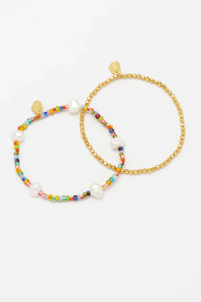Estella Bartlett Two Pack Bracelets Gold And Multi Beads Gold Plated