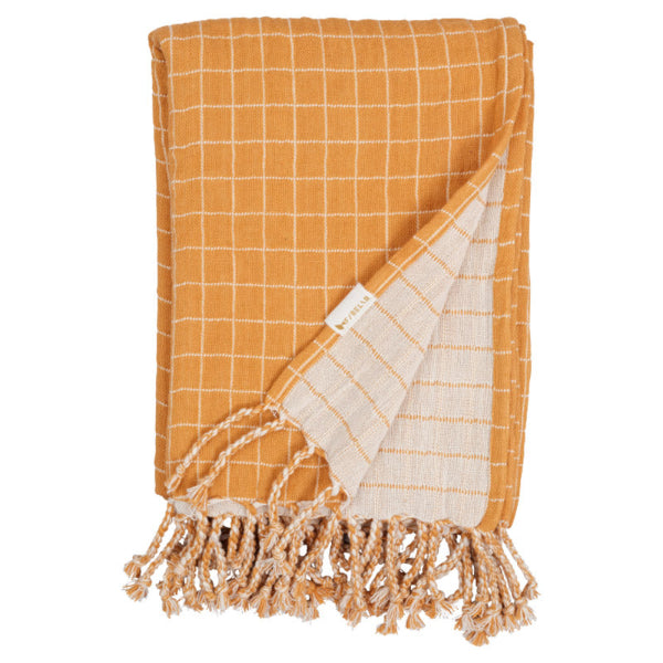 Fabelab 100% Wool Baby Blanket 70x100 Natural &amp; Ochre Checks