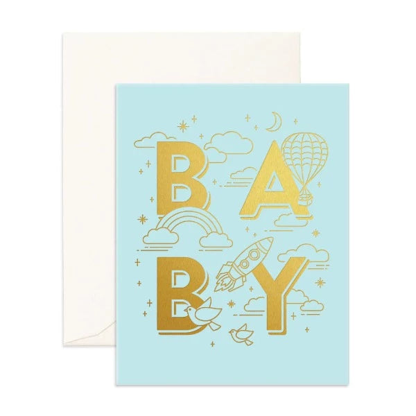 Fox &amp; Fallow Baby Universe Aqua Greeting Card