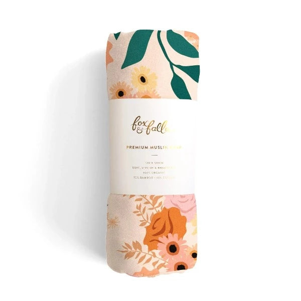 Fox &amp; Fallow Organic Muslin Wrap Rose Garden