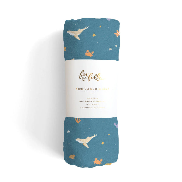 Fox &amp; Fallow Organic Muslin Wrap Ocean Creatures Marine