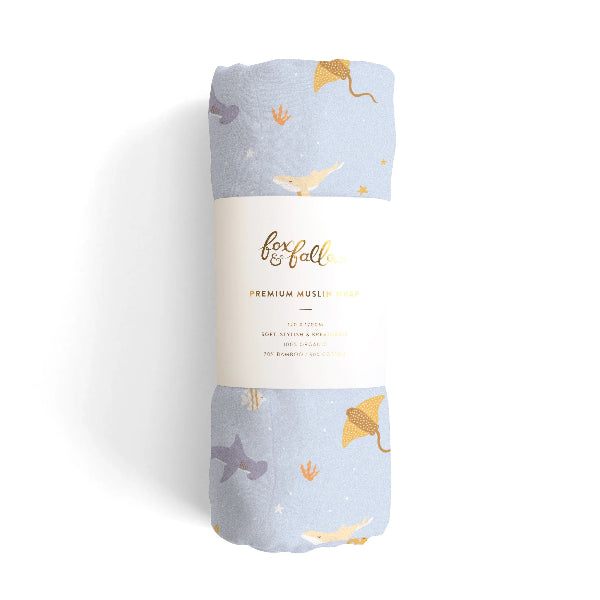 Fox &amp; Fallow Organic Muslin Wrap Ocean Creatures Sky