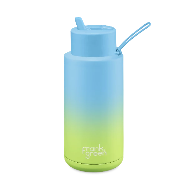 Frank Freen 34oz Ceramic Reusable Bottle Straw Lid Gradient Sky Blue / Pistachio Green
