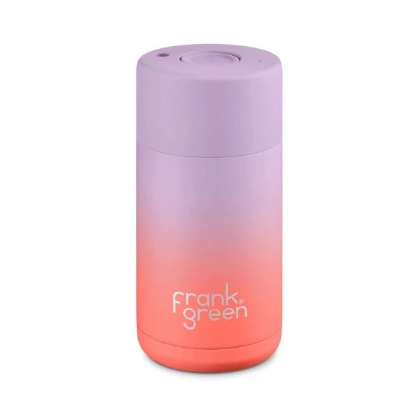 Frank Green 12oz Ceramic Reusable Cup Gradient Lilac Haze Living Coral with Push Button Lid