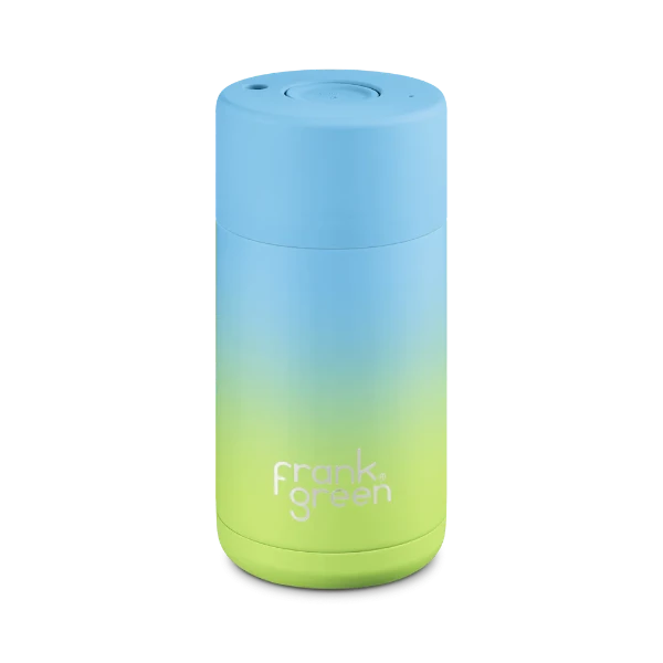 Frank Green 12oz Ceramic Reusable Cup Gradient Sky Blue Pistachio Green with Push Button Lid
