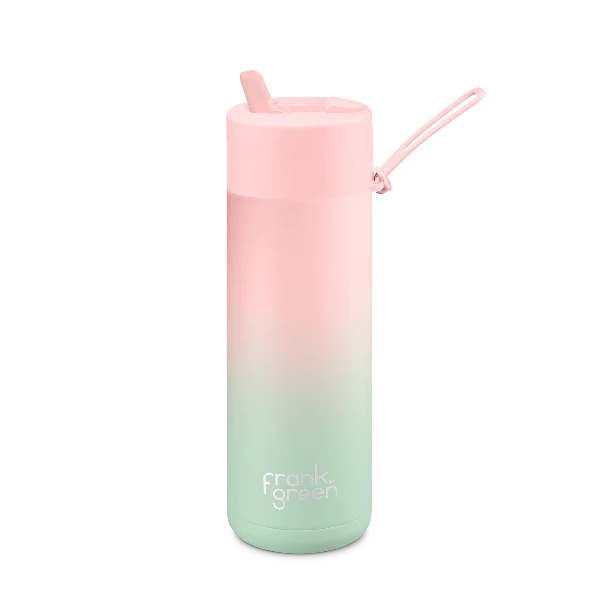 Frank Green 20oz Ceramic Reusable Bottle Straw Lid Gradient Blushed Mint Gelato