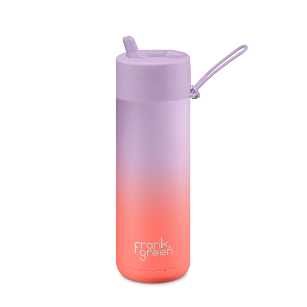 Frank Green 20oz Ceramic Reusable Bottle Straw Lid Gradient Lilac Haze Living Coral