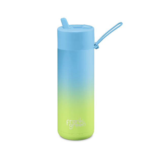 Frank Green 20oz Ceramic Reusable Bottle Straw Lid Gradient Sky Blue Pistachio Green