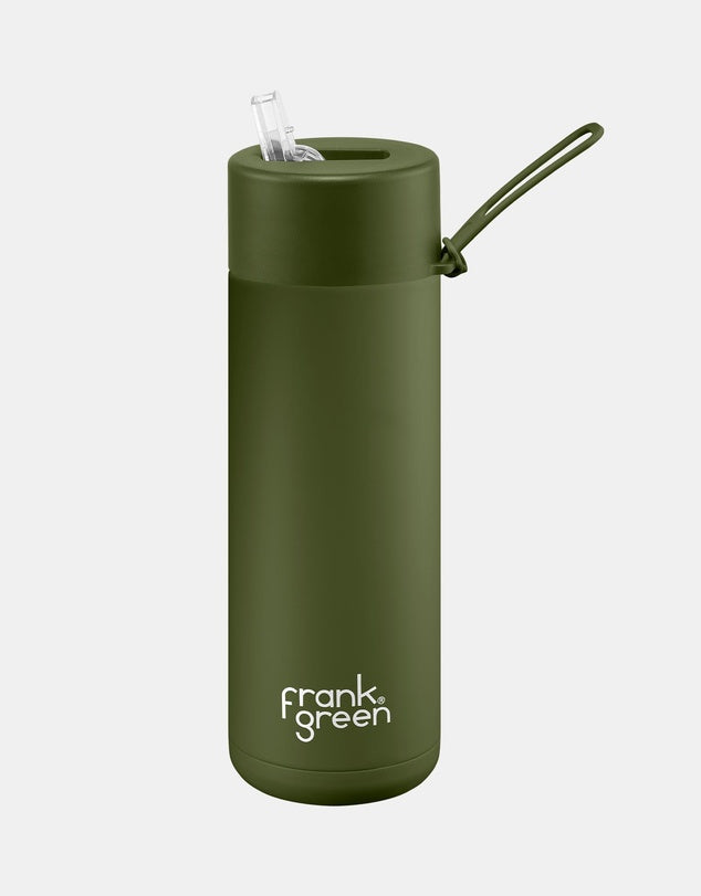 Frank Green 20oz Stainless Steel Ceramic Reusable Bottle Straw Lid Khaki