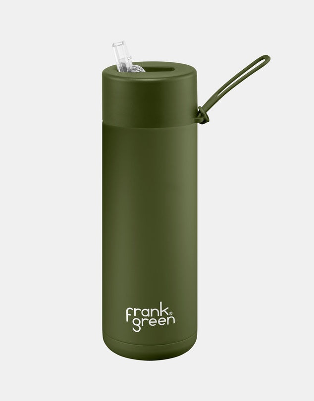 Frank Green 20oz Stainless Steel Ceramic Reusable Bottle Straw Lid Khaki