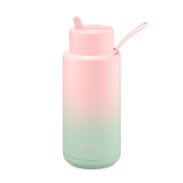 Frank Green 34oz Ceramic Reusable Bottle Straw Lid Gradient Blushed Mint Gelato