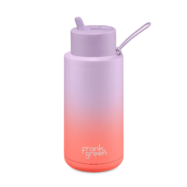 Frank Green 34oz Ceramic Reusable Bottle Straw Lid Gradient Lilac Haze Living Coral