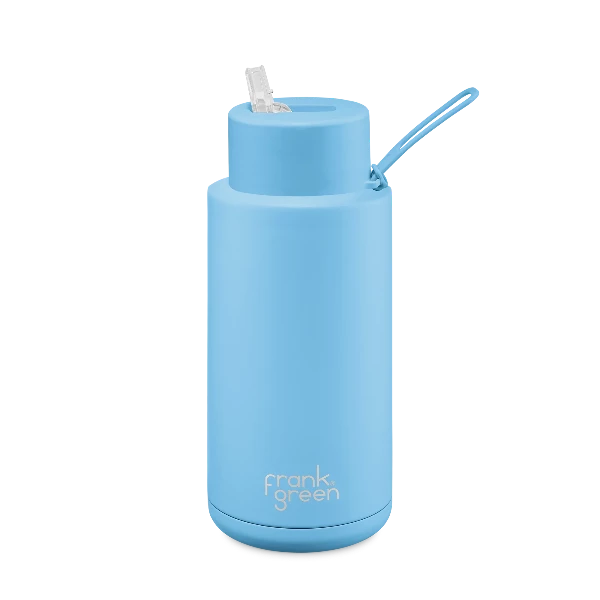 Frank Green 34oz Stainless Steel Ceramic Bottle with Straw Lid Sky Blue