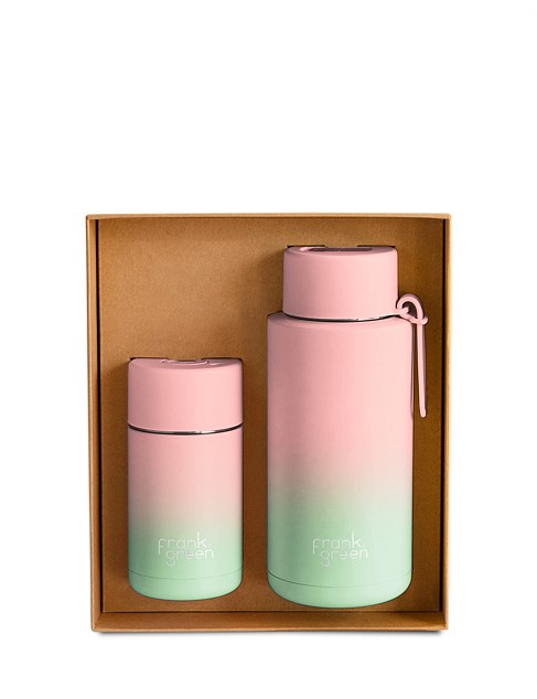 Frank Green The Essentials Gift Set Gradient Blushed / Mint Gelato 12oz Ceramic Reusable Cup + 34oz Reusable Bottle (Straw lid)