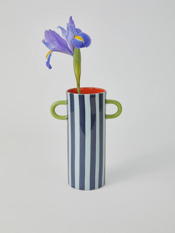 Jones &amp; Co Griffe Blue Stripe Tall Vase