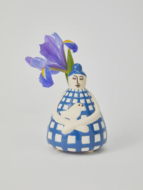 Jones & Co Nonna Blue Check Vase