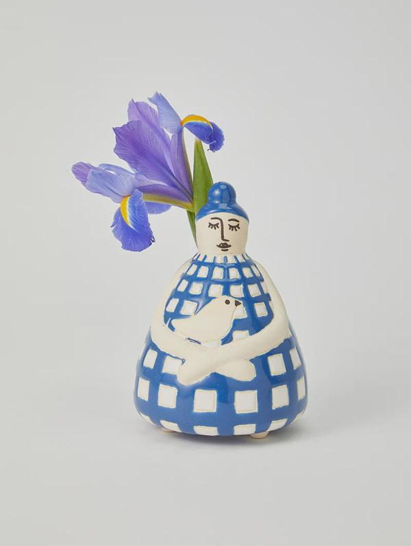 Jones &amp; Co Nonna Blue Check Vase