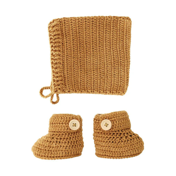 O.B Designs Crochet Bonnet & Bootie Set  | Peach
