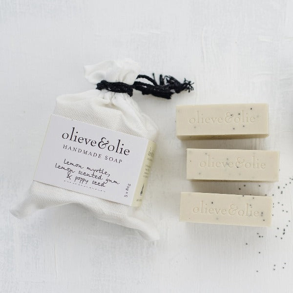 Olieve &amp; Olie 3 Pack Soap Lemon Myrtle, Lemon Scented Gum &amp; Poppy Seed