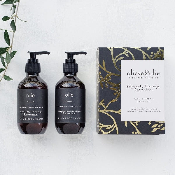 Olieve & Olie Wash and Cream Twin Set Bergamot, Clary Sage & Geranium