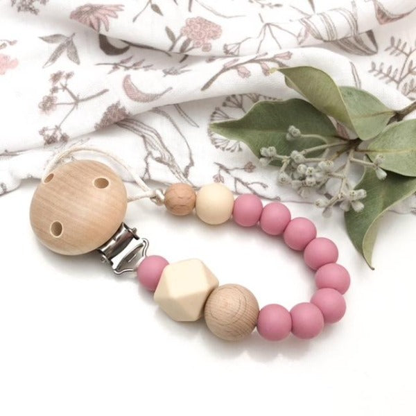 One Chew Three Silicone Dummy Holder Dusky Rose