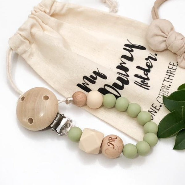 One Chew Three Silicone Dummy Holder Pale Olive