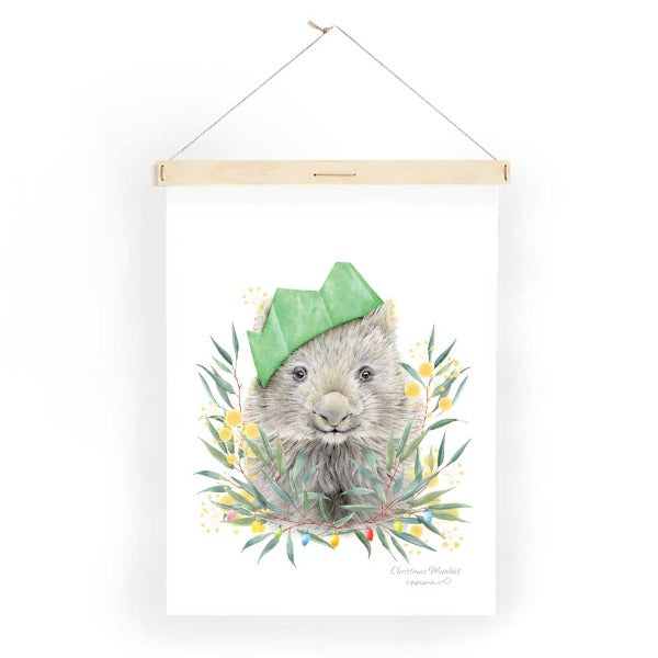 Popcorn Blue Christmas Wombat Tea Towel