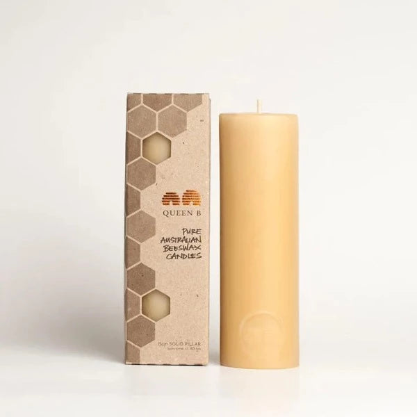Queen B 15cm Pillar Beeswax Candle 40hr Burn Time