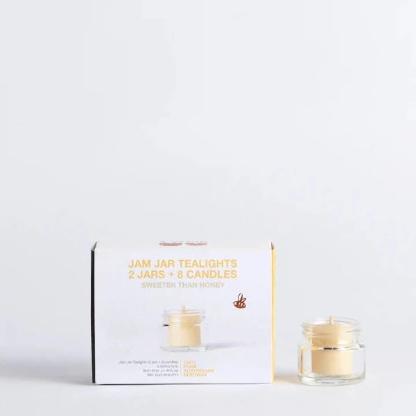 Queen B Jam Jar Tealight Candles 4-5 hour Burn Time Box of 2 Jars + 8 Candles