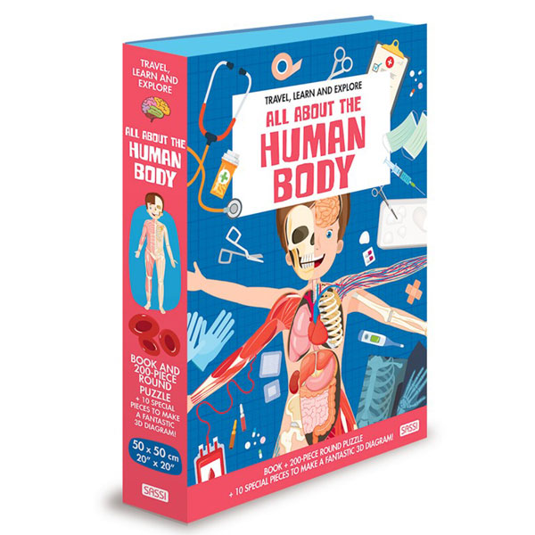 Sassi Puzzle &amp; Book Set All About the Human Body 200 pcs