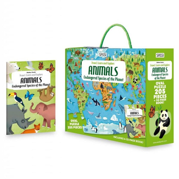 Sassi Puzzle & Book Set Endangered Species Animals 205 pcs