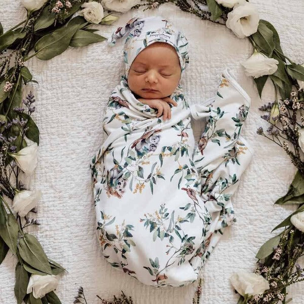 Snuggle Hunny Kids Baby Jersey Wrap & Beanie Set Eucalypt