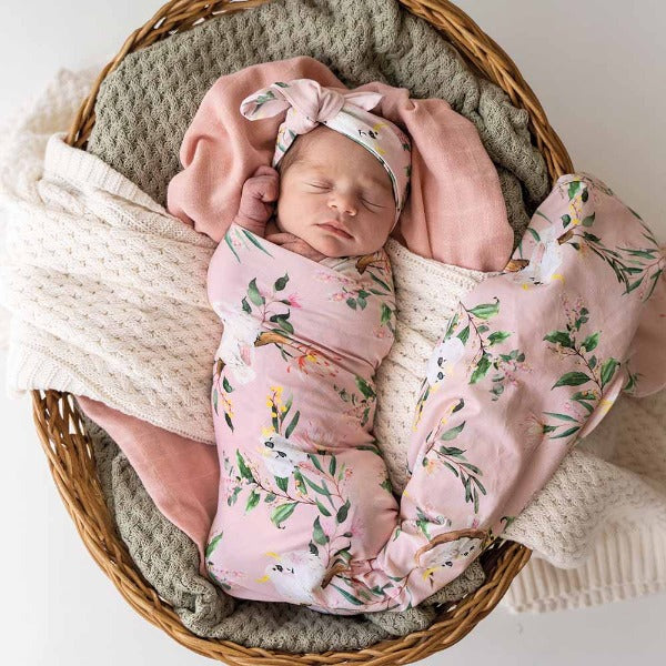 Snuggle Hunny Kids Baby Jersey Wrap & Topknot Set Cockatoo