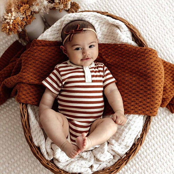 Snuggle Hunny Kids Clothing Biscuit Stripe Short Sleeve Bodysuit 6-12 Months (0)